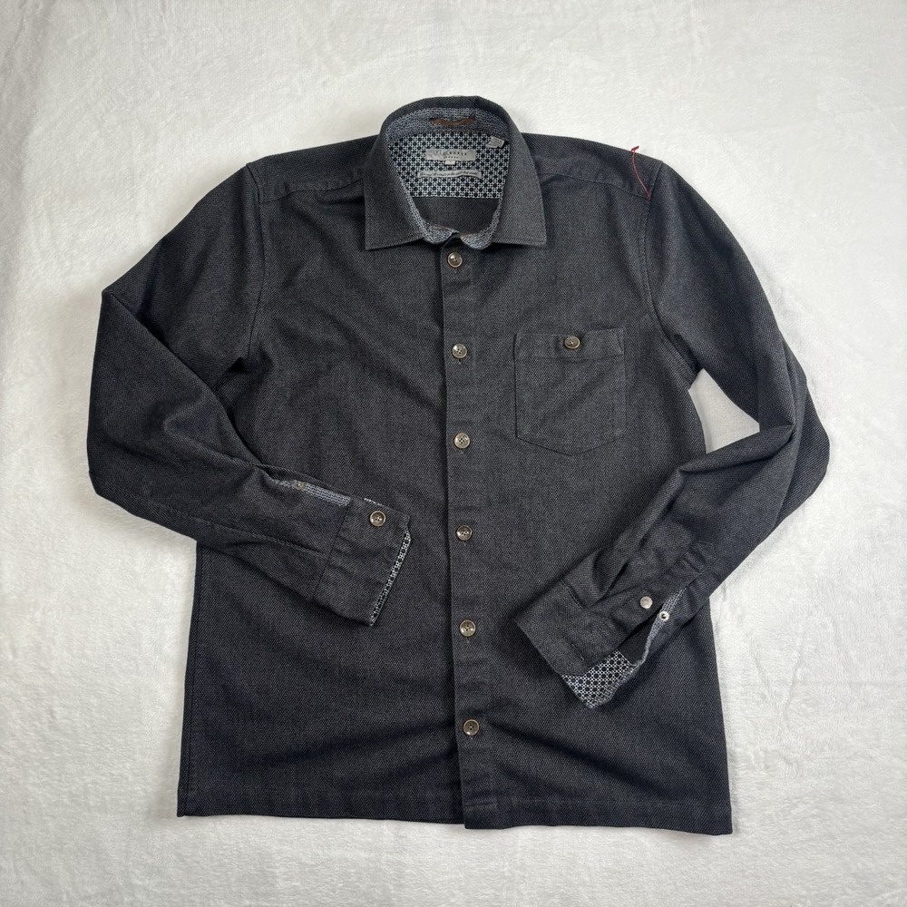 Ted Baker Long‎ Sleeve Button Up Grey Collared Shirt Jacket Men's Size 4